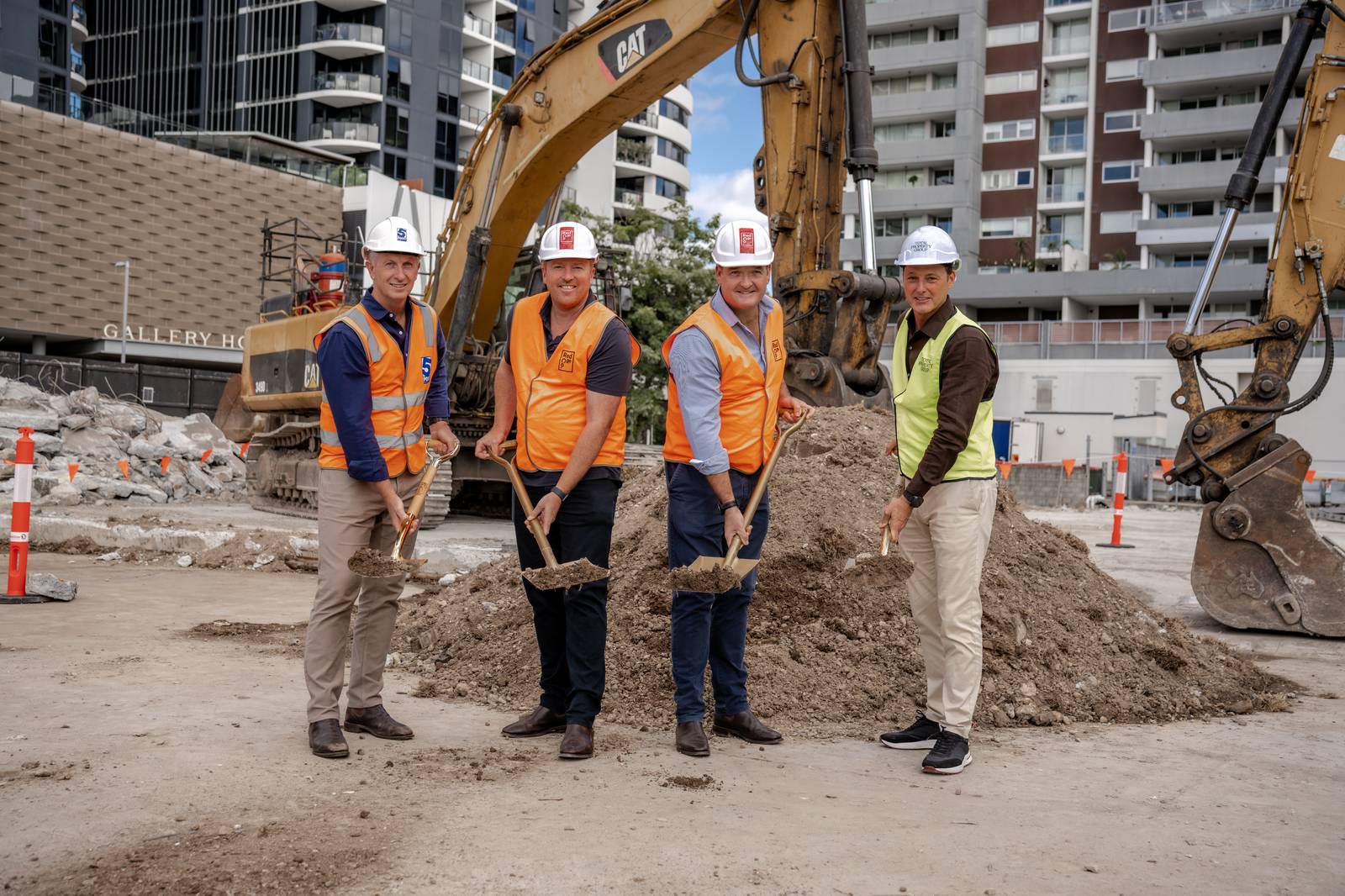 Sod turning ceremony at Duet Porta with 5Point Builder Director Damian Dove, Red and Co Directors David Laverty and Keiran Foster, and TOTAL Property Group's Adrian Parsons